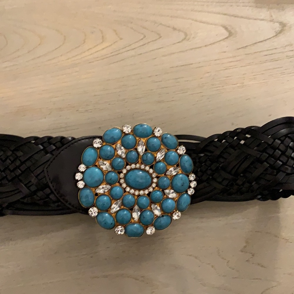 Michael Kors black leather belt with turquoise - Picture 3 of 7